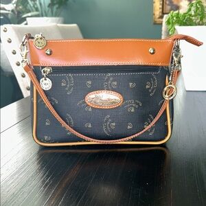 Walter Valentino Shoulder Bag - Black Monogram with Tan Leather Trim